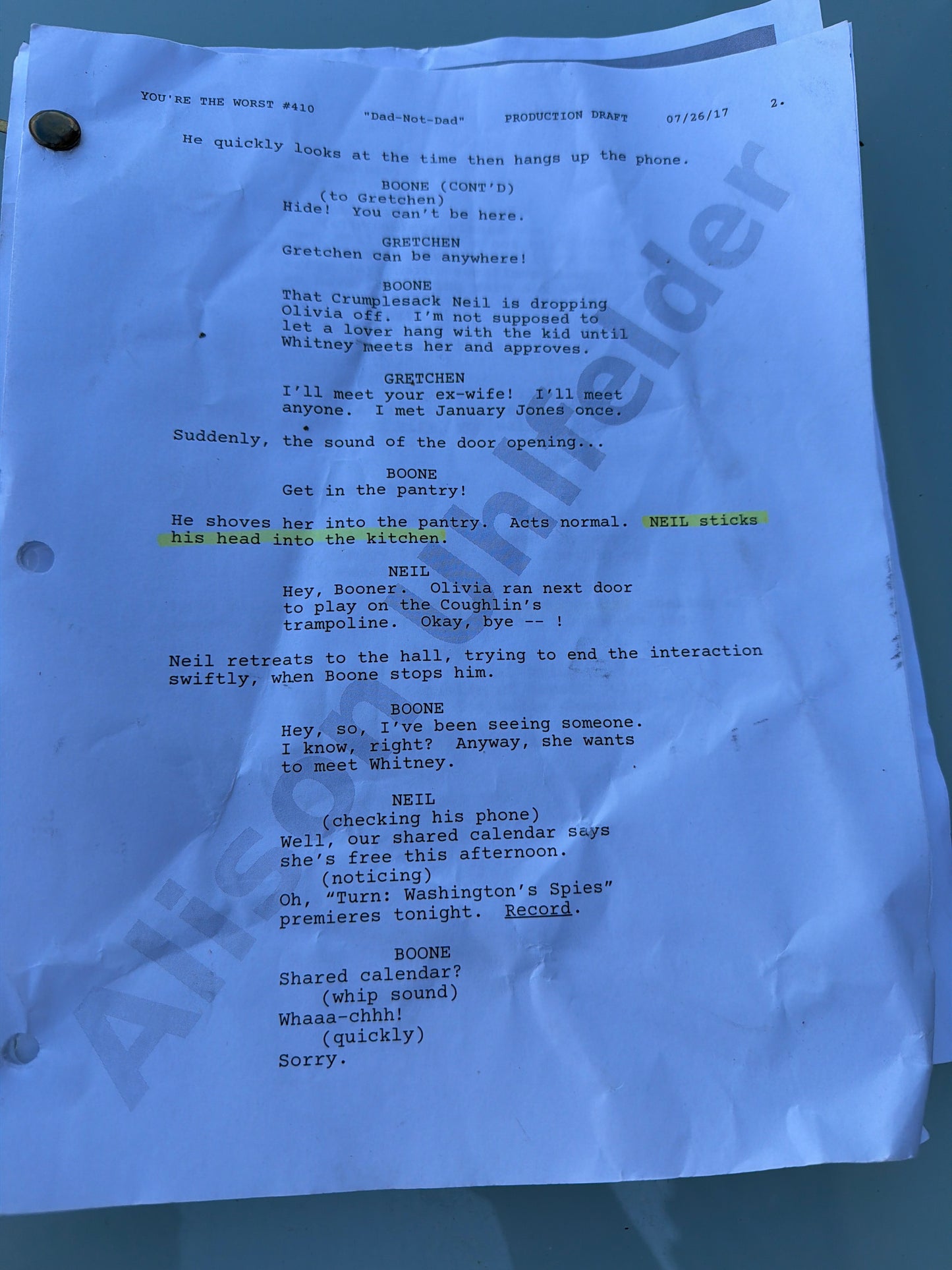 YOU'RE THE WORST: Boone’s Original Ep. 410 Script