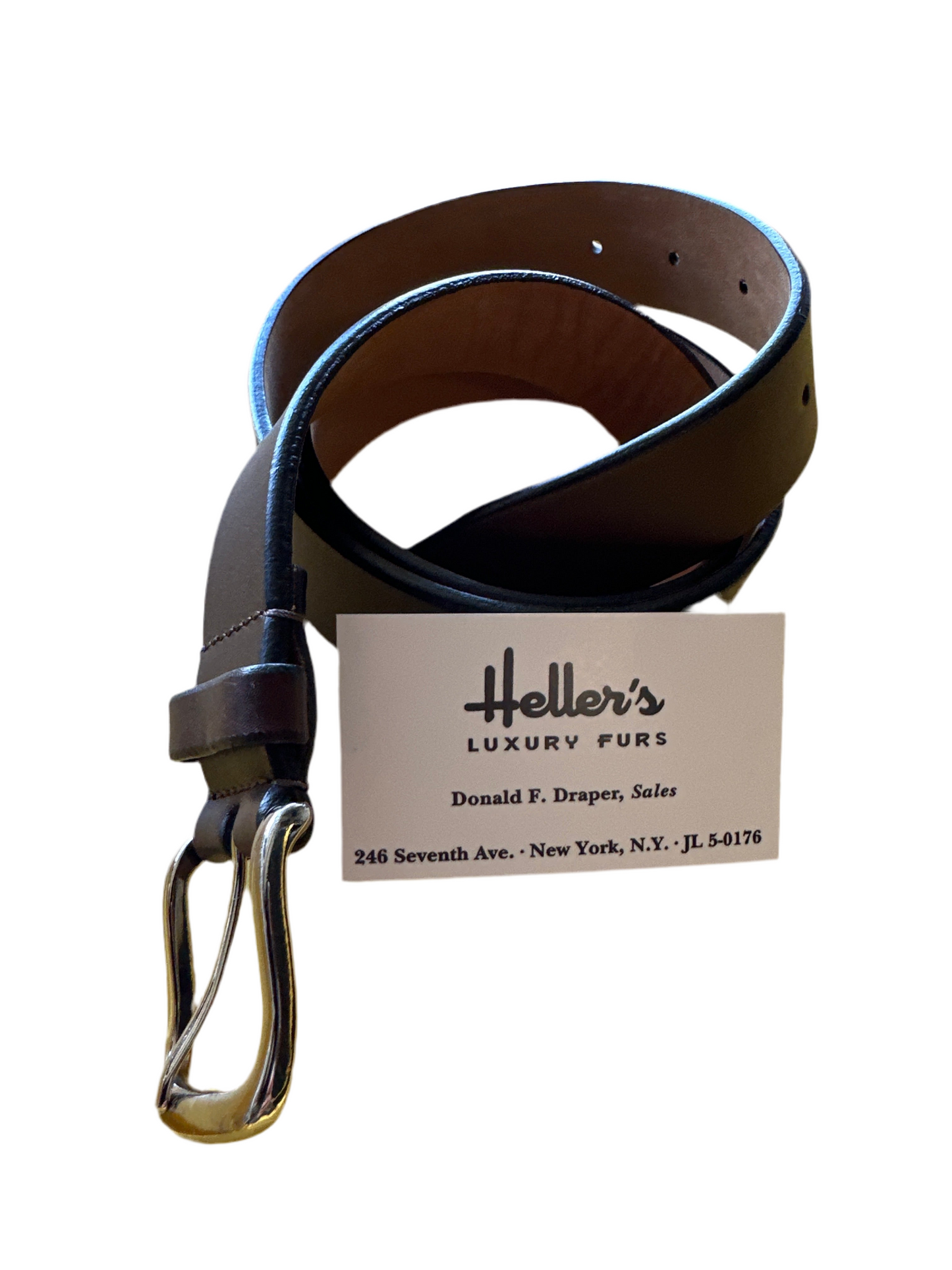 MAD MEN: Don Draper’s Mid-Century style Brown Belt (36) and Business Card