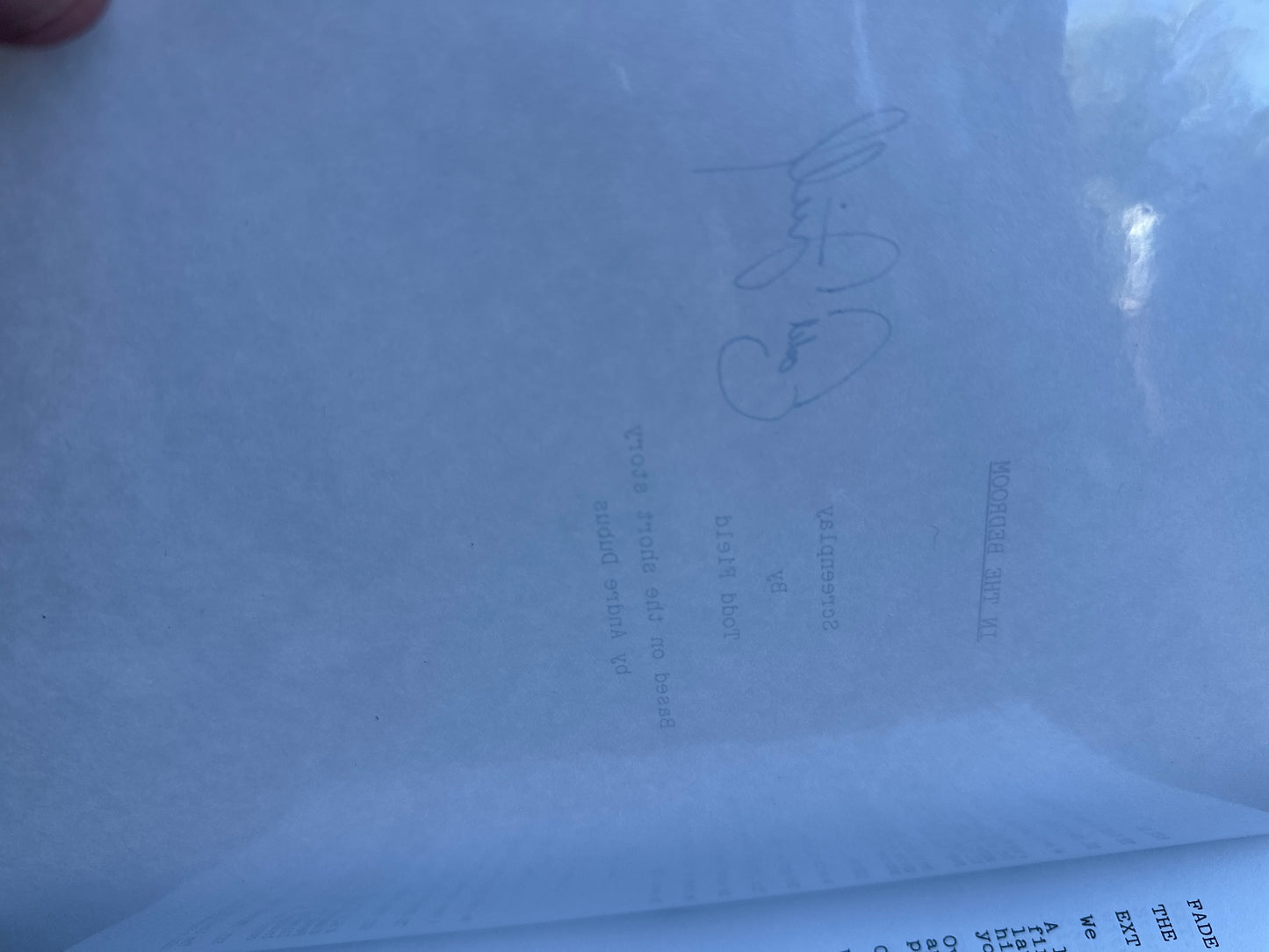 IN THE BEDROOM screenplay: Director (Jeff Anderson) Signed Script from The MIRAMAX Archive