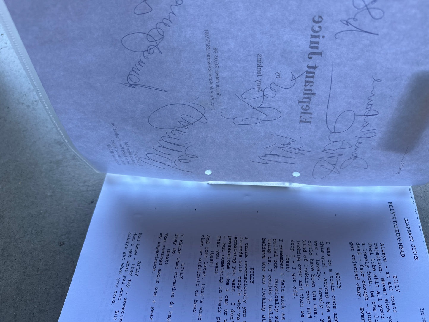 ELEPHANT JUICE MOVIE: Director and Cast Signed Script MIRAMAX Archive
