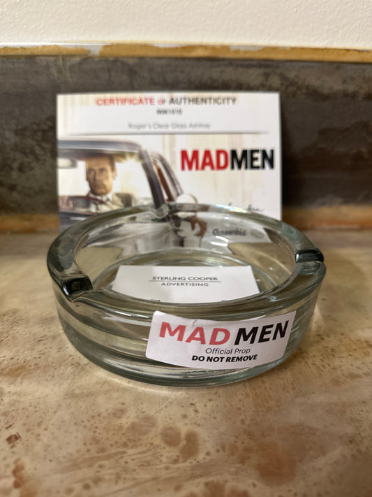 MAD MEN: Roger’s Mid Century Circular Clear Glass Ashtray and Business Card