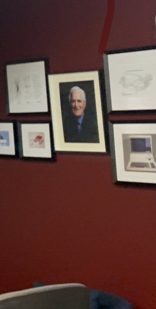 SILICON VALLEY: Framed Photograph of Peter Gregory's Mentor from Pied Piper office Shrine