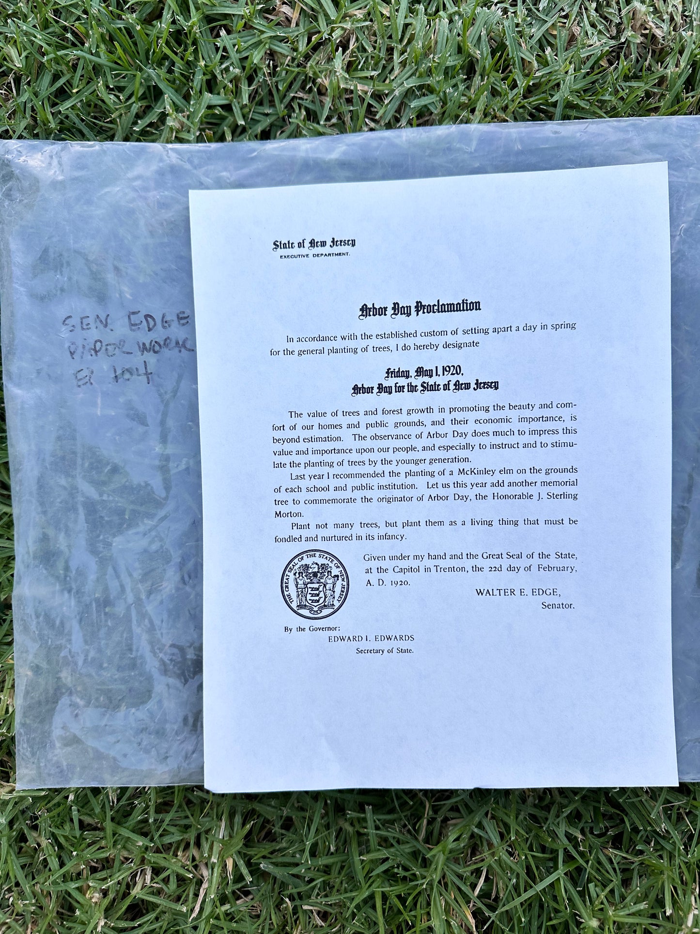 BOARDWALK EMPIRE: A  proclamation signed by U.S. Senator Walter Edge, officially recognizing “Nucky Thompson Day”   from Episode 104