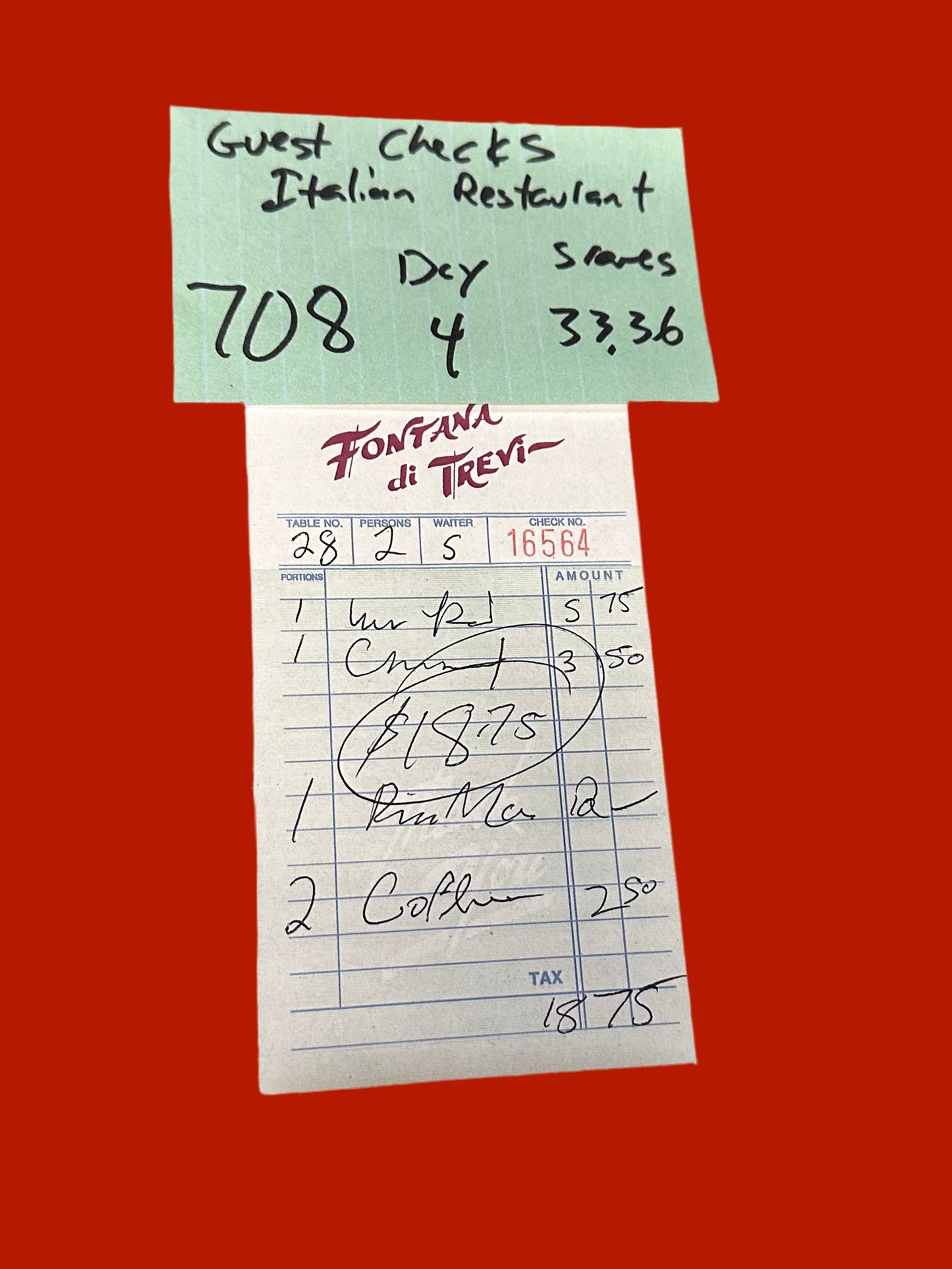 MAD MEN: Don Draper’s Italian Restaurant Guest Check prop from Ep. 708