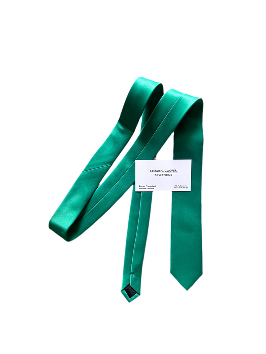 MAD MEN: Pete Campbell’s Vintage Green Necktie with Sterling Cooper Business Card