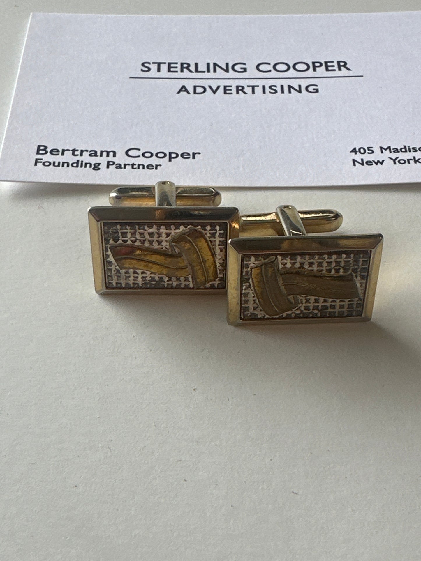 MAD MEN: Bertram Cooper’s Vintage Cufflinks & Business Card