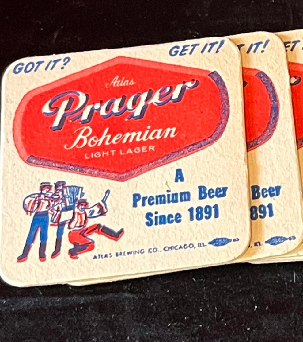 MAD MEN: Roger's Vintage Prager Lager Glass & Beer Coasters
