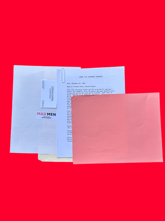 Mad Men: Don Draper's 1964 full Life Insurance Policy and Business Card