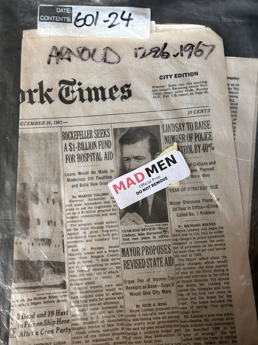 MAD MEN: Arnold’s HERO 1966 Newspaper from Episode 607