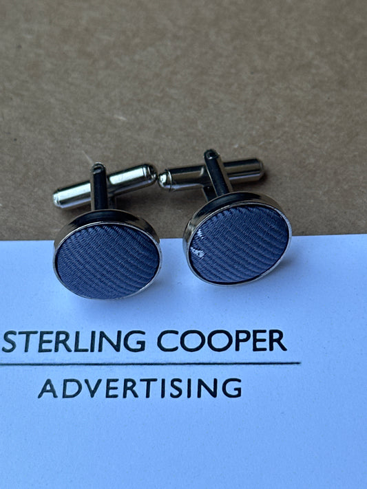 MAD MEN: Roger Sterling’s HERO Mid-Century Silver and Purple Cufflinks & Business Card