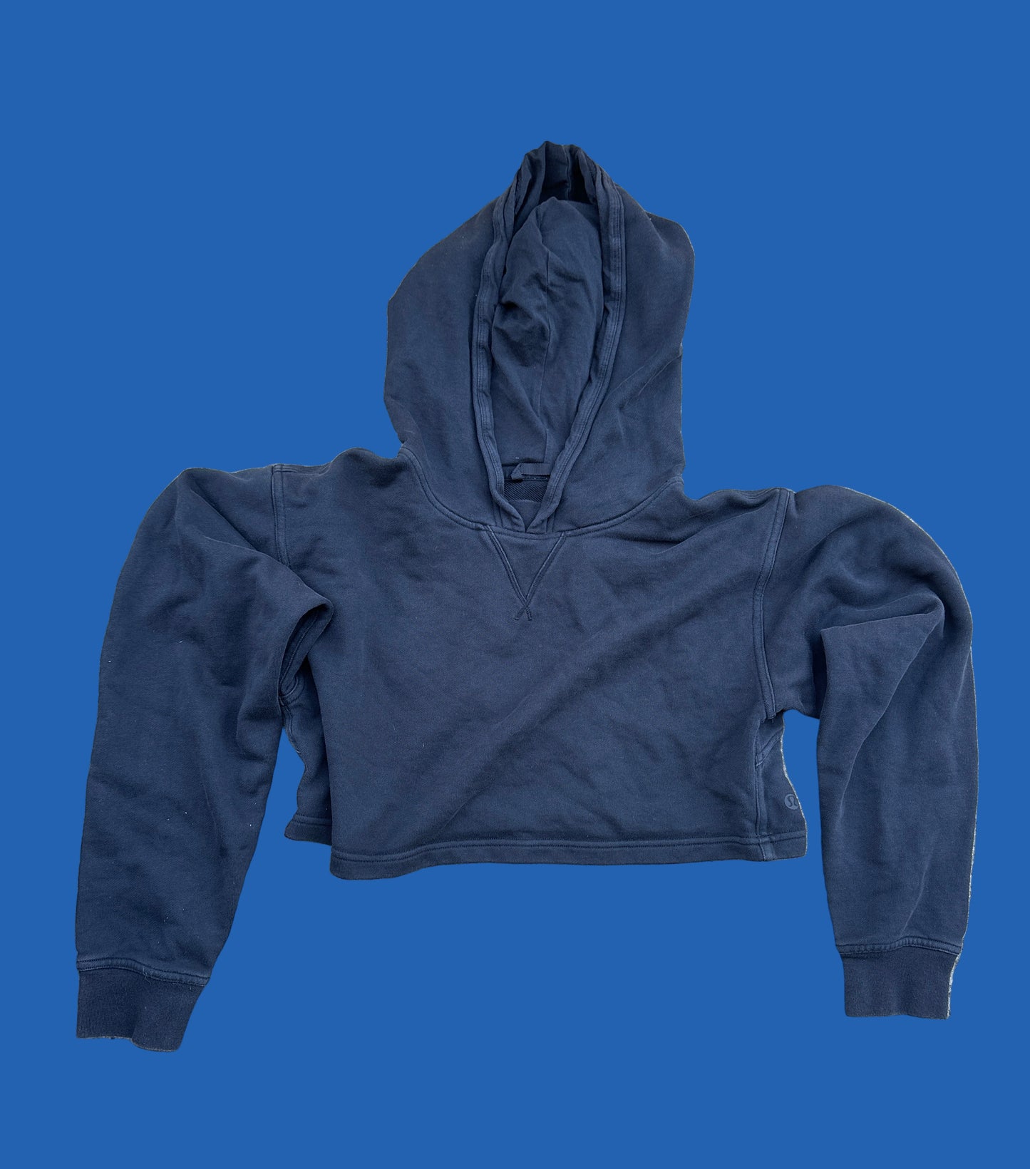 SHADES OF BLUE: Harlee Santos LuLu Lemon Black Crop top Hoodie (S)