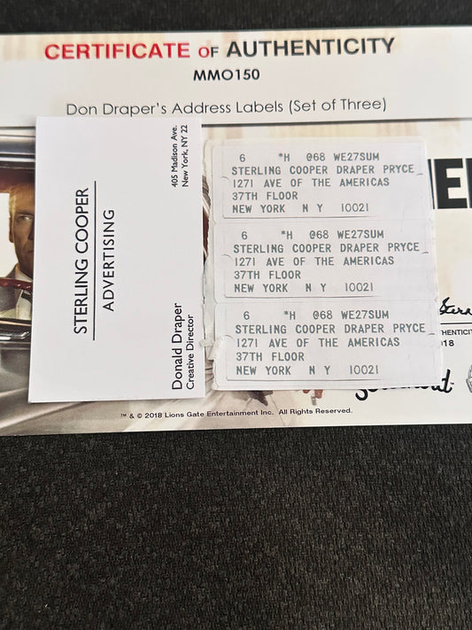 Mad Men: Don Draper's 1964 set of three Address Labels and Business Card