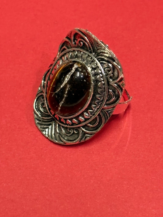 MAD MEN: Megan Draper Mid-Century adjustable silver Stone Ring