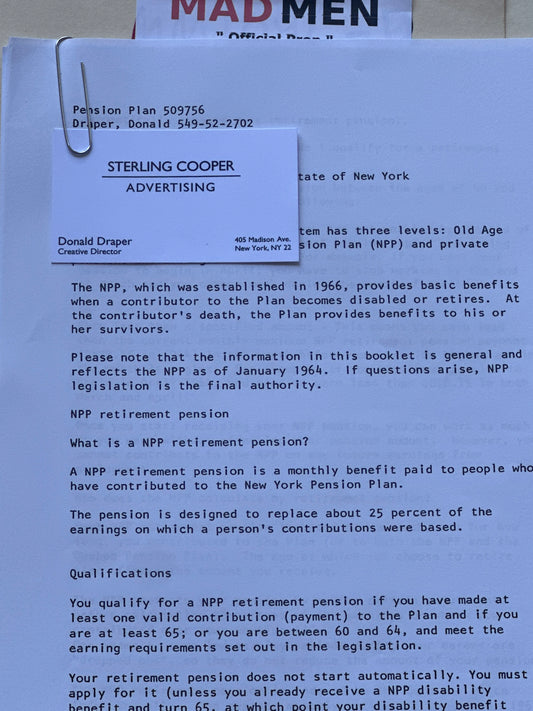 Mad Men: Don's 1964 Pension Plan Statement