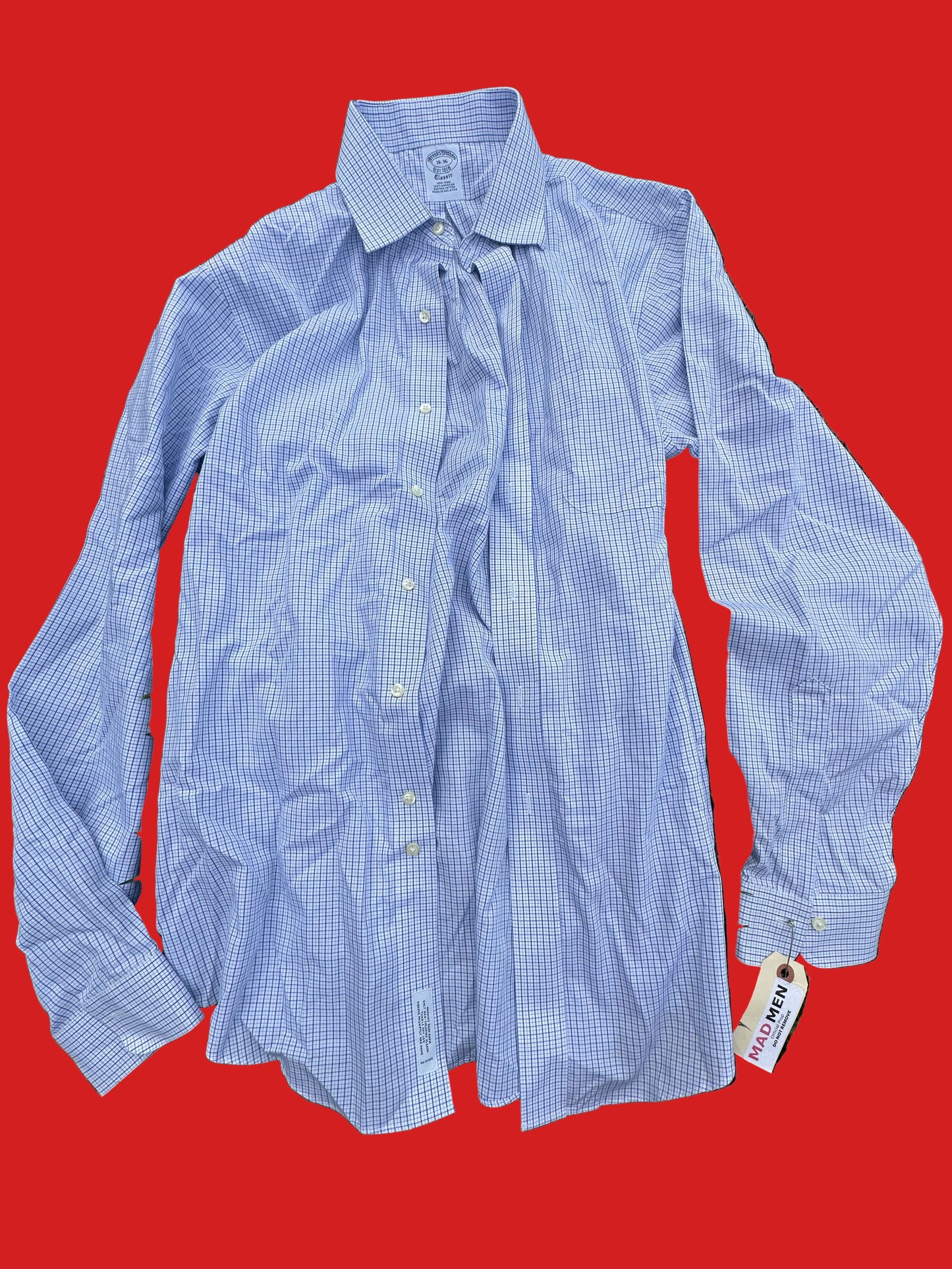 MAD MEN: Don Draper’s Vintage style blue and white check BROOKS BROTHERS Button Shirt (16/36)