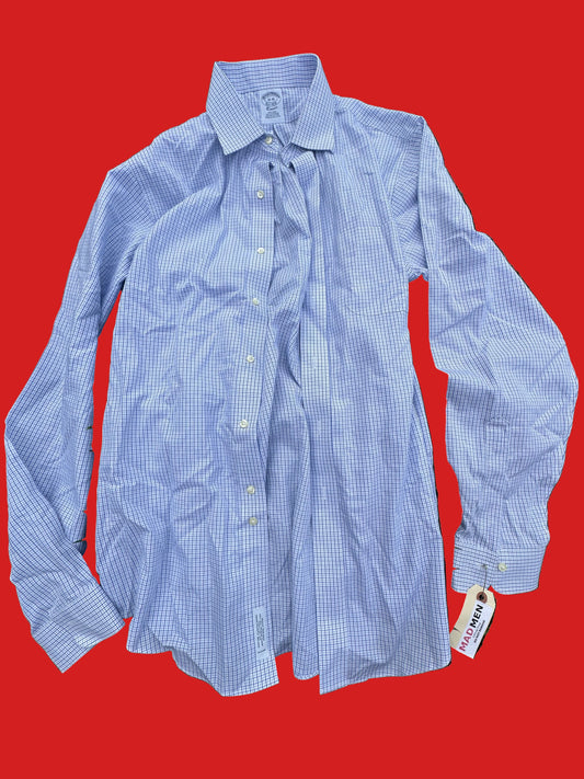 MAD MEN: Don Draper’s Vintage style blue and white check BROOKS BROTHERS Button Shirt (16/36)
