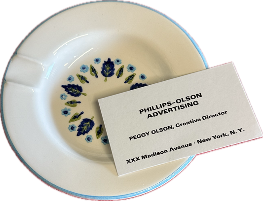 MAD MEN: Peggy's 1960s Deco white Ashtray and Business Card
