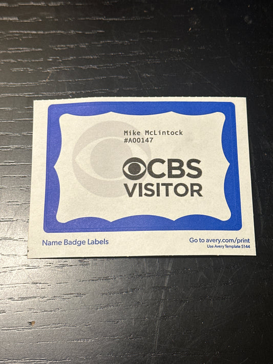 VEEP: Mike McLinton CBS VISITOR Name Tag