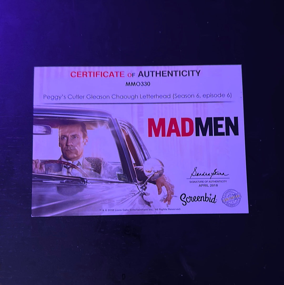 Mad Men: Peggy's Cutler Gleason Chaough Letterhead (Season 6, episode 6)