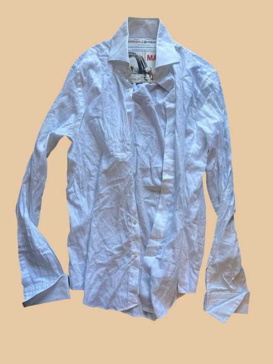 MAD MEN: Pete's J Crew White Button French Cufflinks Shirt (M)