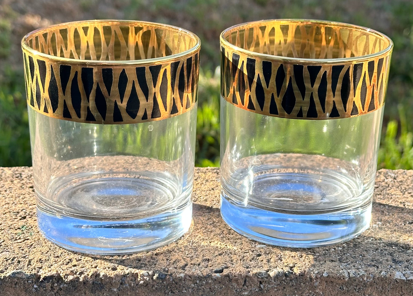 MAD MEN: Roger Sterling’s Mid Century Gold pattern Glass Tumblers & Business Card