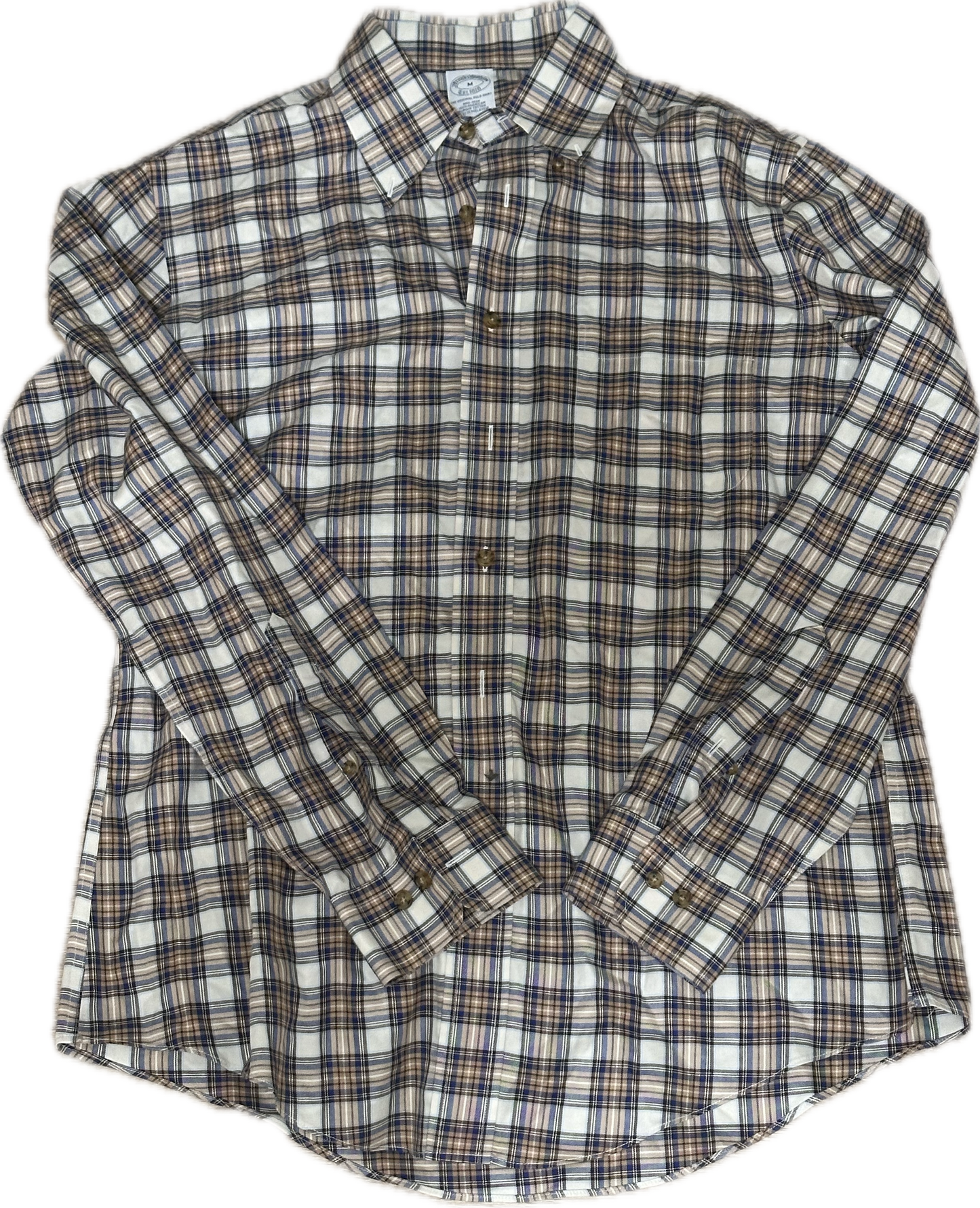 NEW GIRL: Schmidt's BROOKS BROTHERS Blue Yellow and Cream Plaid Button Long Sleeve Shirt (M)