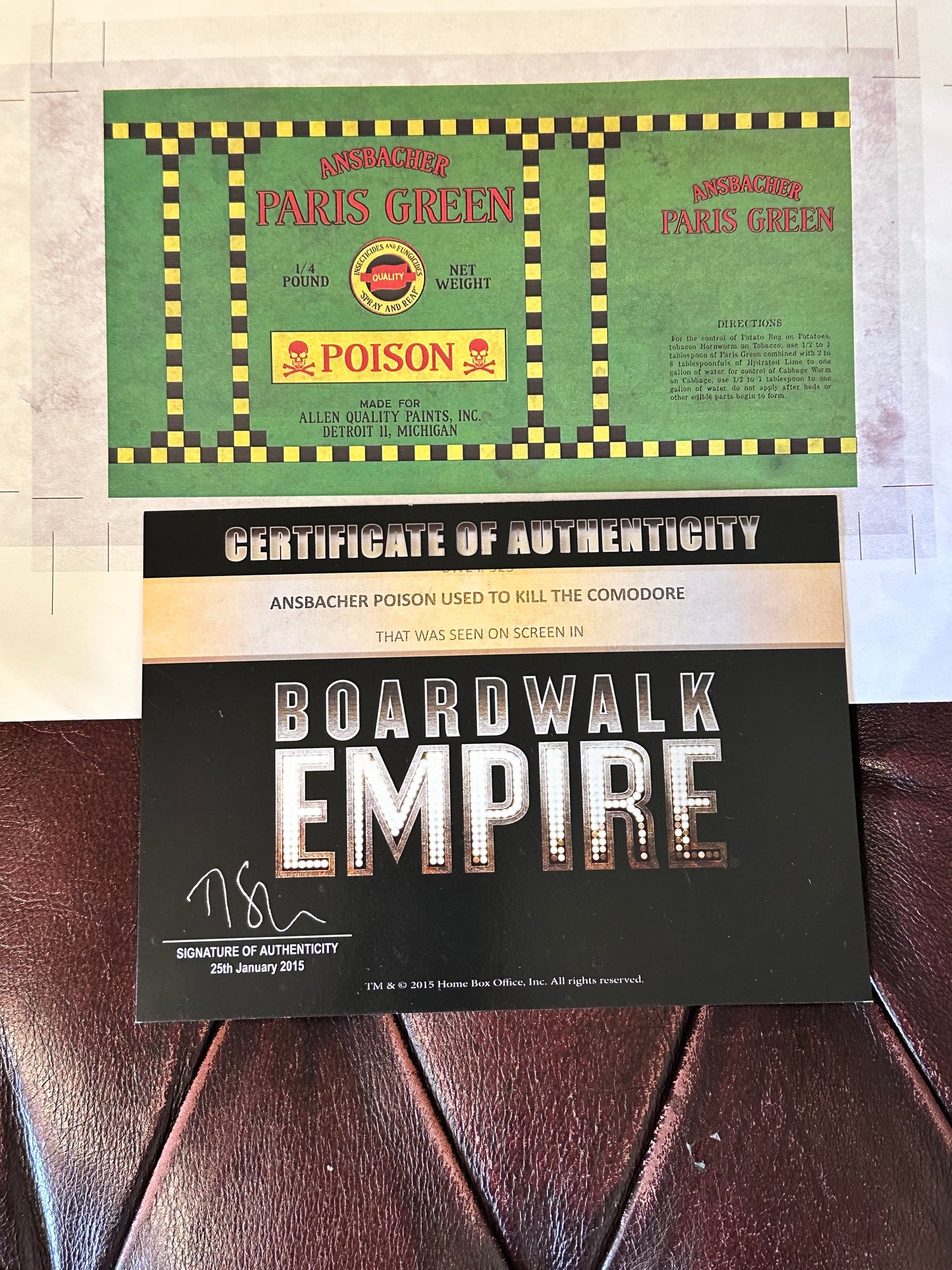 BOARDWALK EMPIRE: Louis Kaestner original Poison Label prototype from Season 1