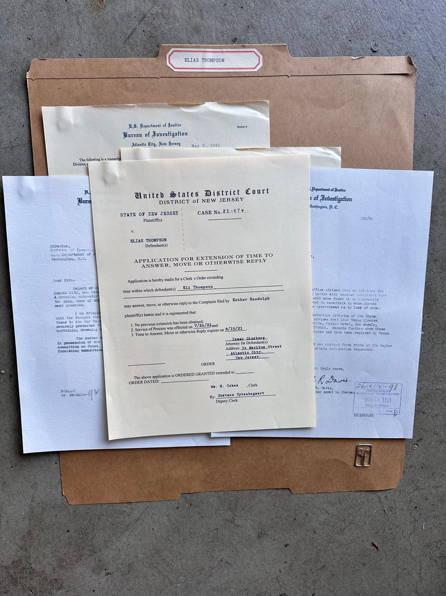 Boardwalk Empire: Elias "Eli" Thompson FBI Criminal File Folder from the Series
