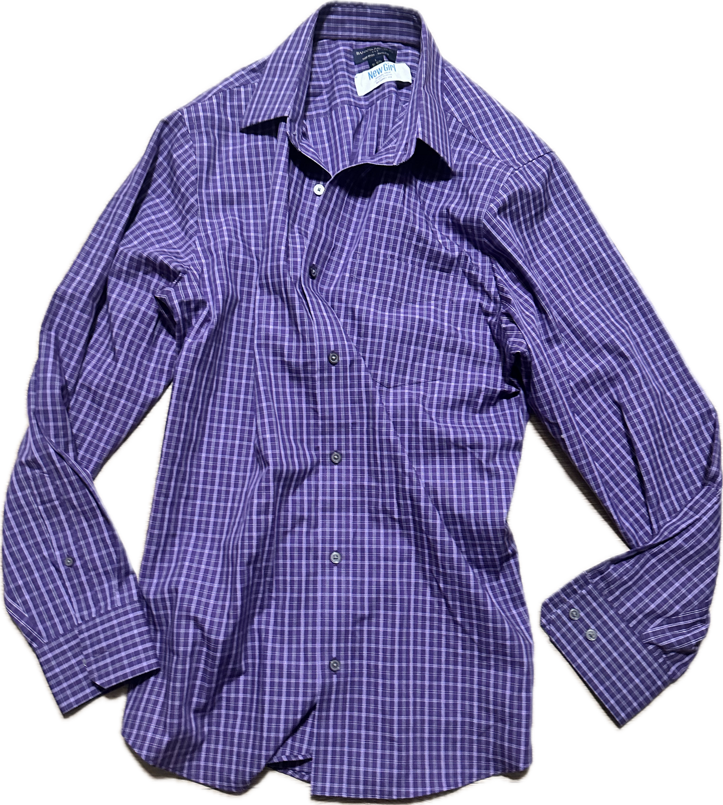 NEW GIRL: Nick Miller's Banana Republic purple plaid Button Down Shirt (M)