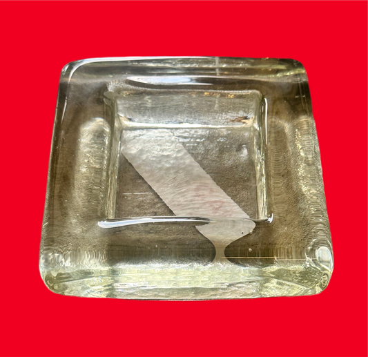 MAD MEN: Roger’s Mid Century Square Clear Glass Ashtray and Business Card