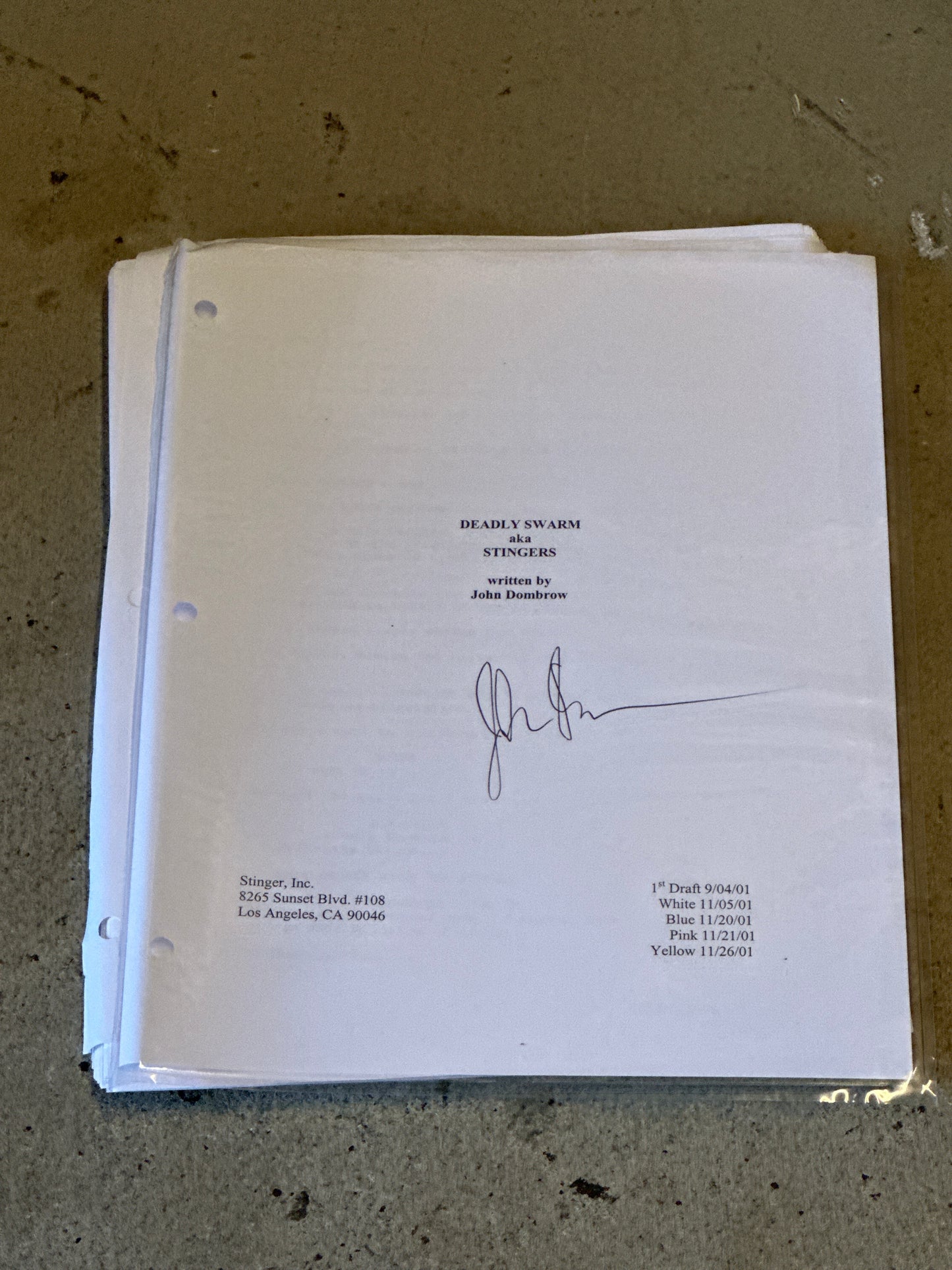DEADLY SWARM aka STINGERS Movie: Writer Signed Script from The MIRAMAX Archive