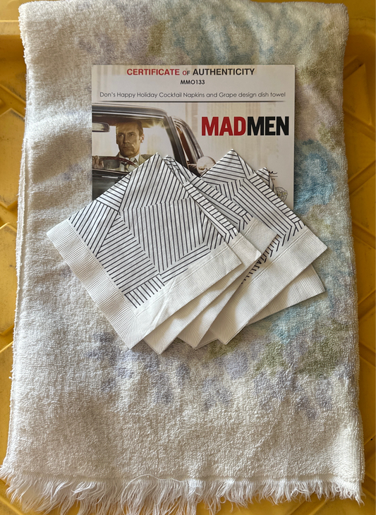 MAD MEN: Don Draper’s Vintage Holiday Cocktail Napkin Set (5) + Episode used Towel