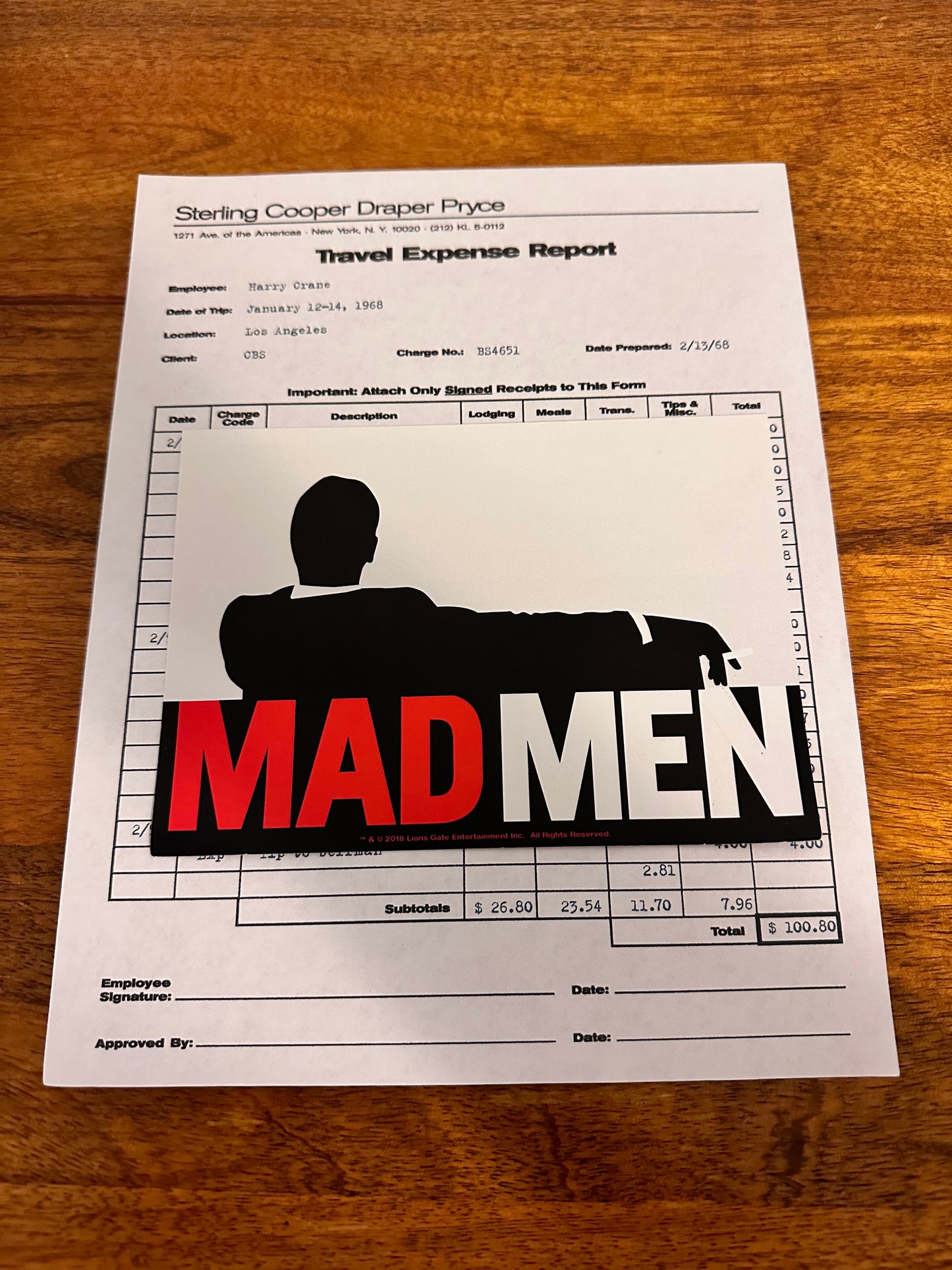 Mad Men: Harry Crane's Expense Report