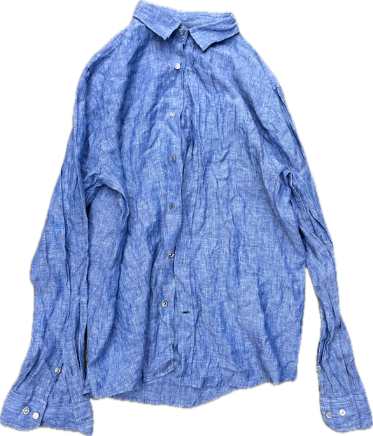 MAD MEN: Donald Draper's Vintage Bloomingdales Blue Linen Button Shirt (L)