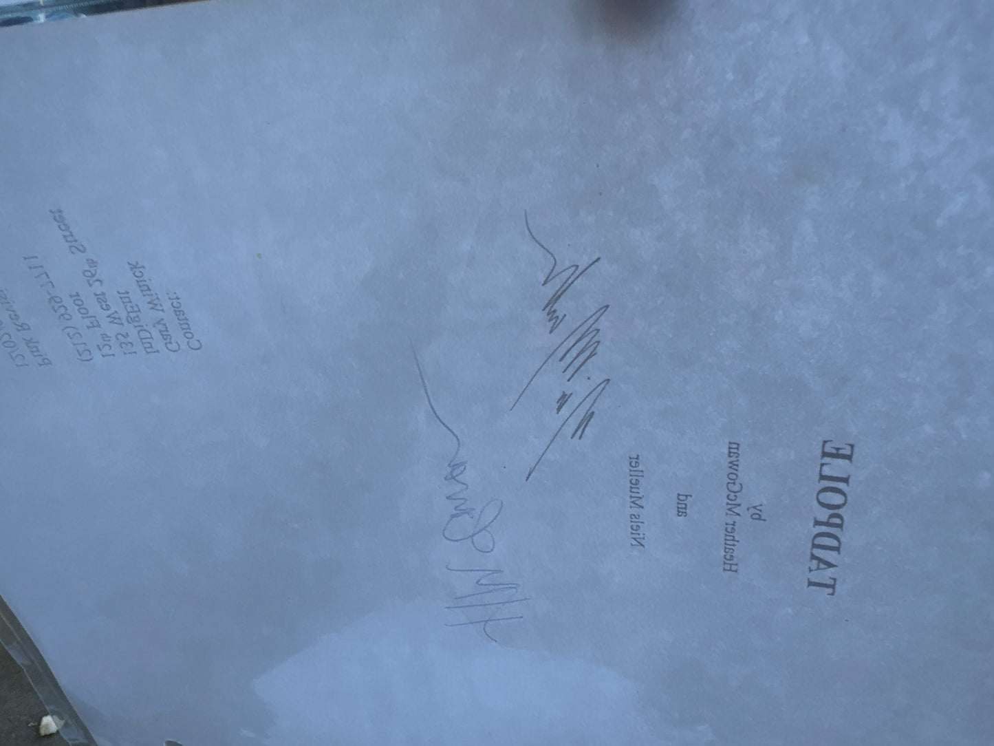 TADPOLE MOVIE: Directors Signed Script from The MIRAMAX Archive