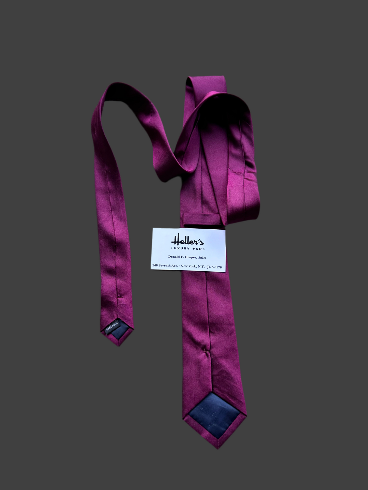 MAD MEN: Don Draper’s skinny handmade silk Necktie and Business Card