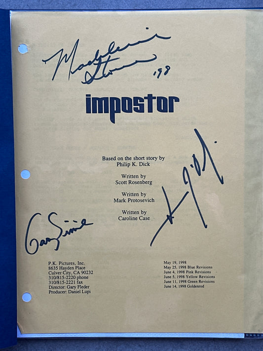 IMPOSTER MOVIE: Director and Cast Signed Script MIRAMAX Archive