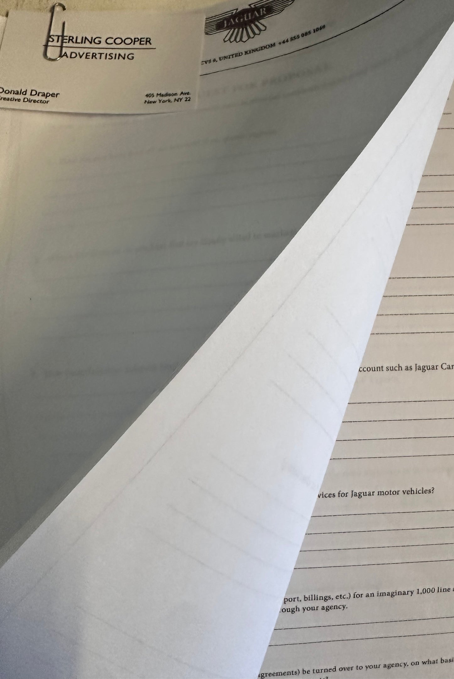 Mad Men: Don's Jaguar Request for Proposal & SC Business Card