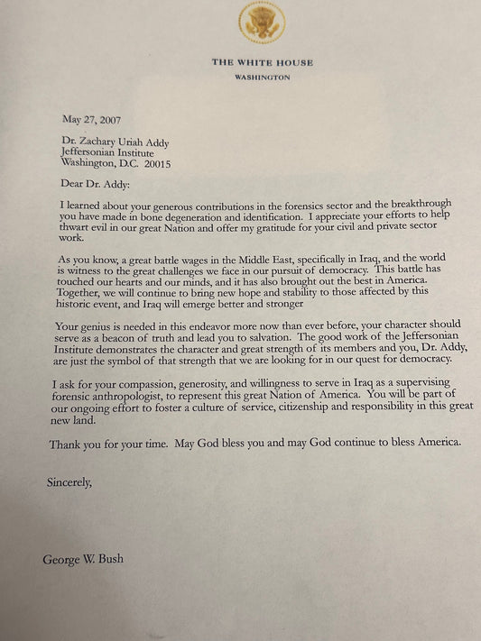 BONES: Zack Addy’s Request to Serve from President Bush