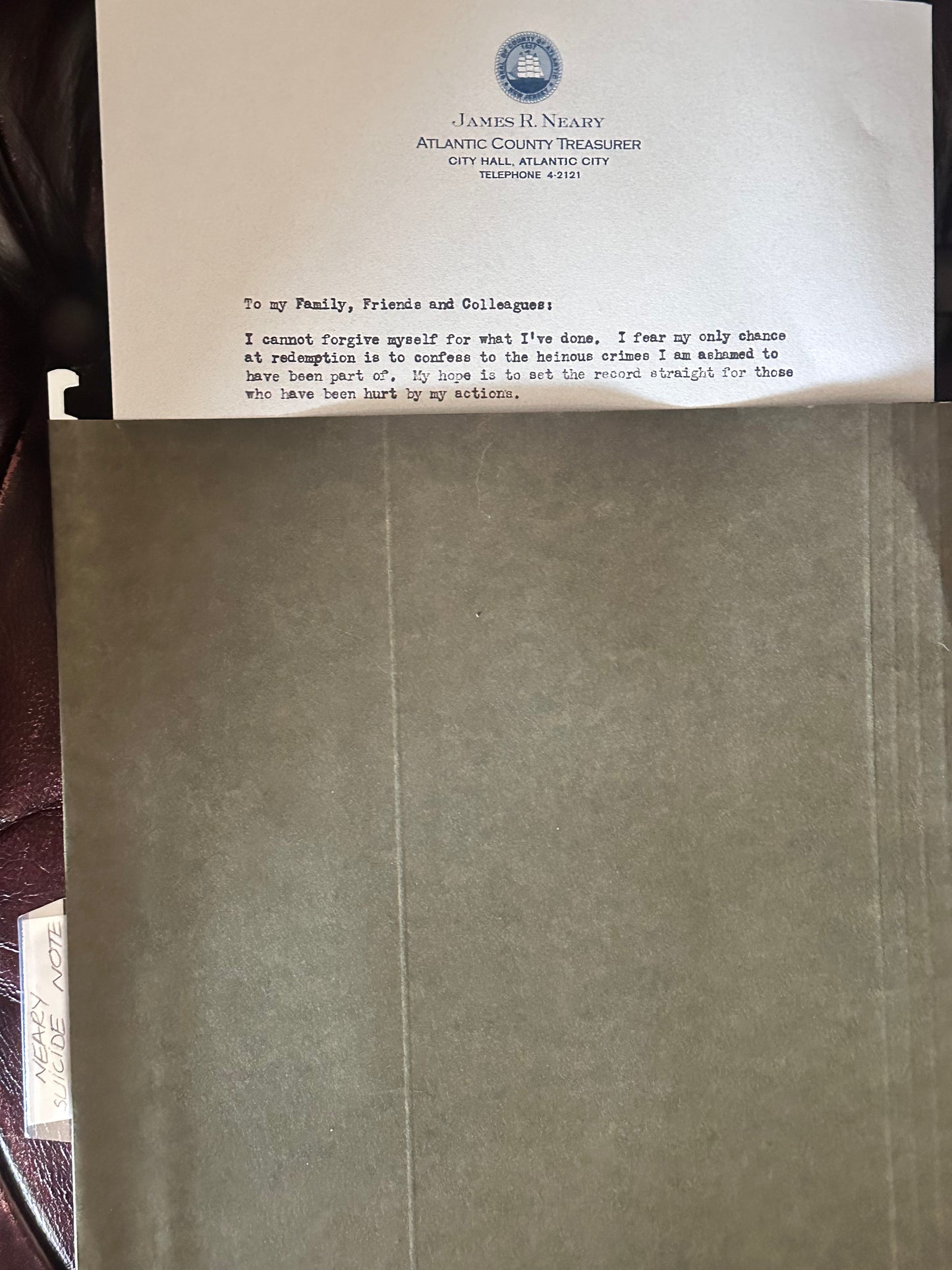 Boardwalk Empire: Atlantic City Treasurer Jim Neary’s Suicide Note from Episode 310