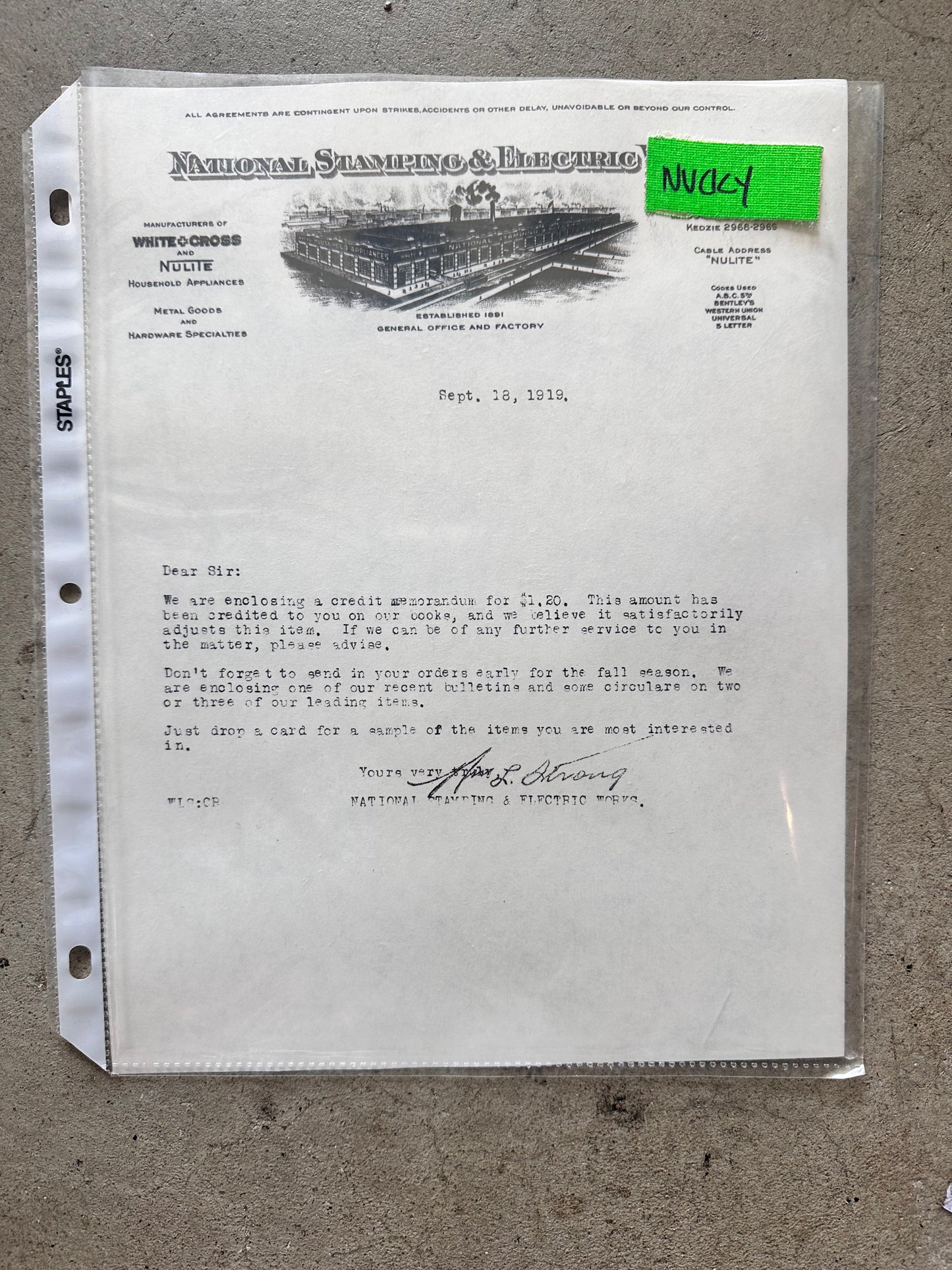 Boardwalk Empire: Nucky Thompson HERO National Stamping and Electric Works Credit Document