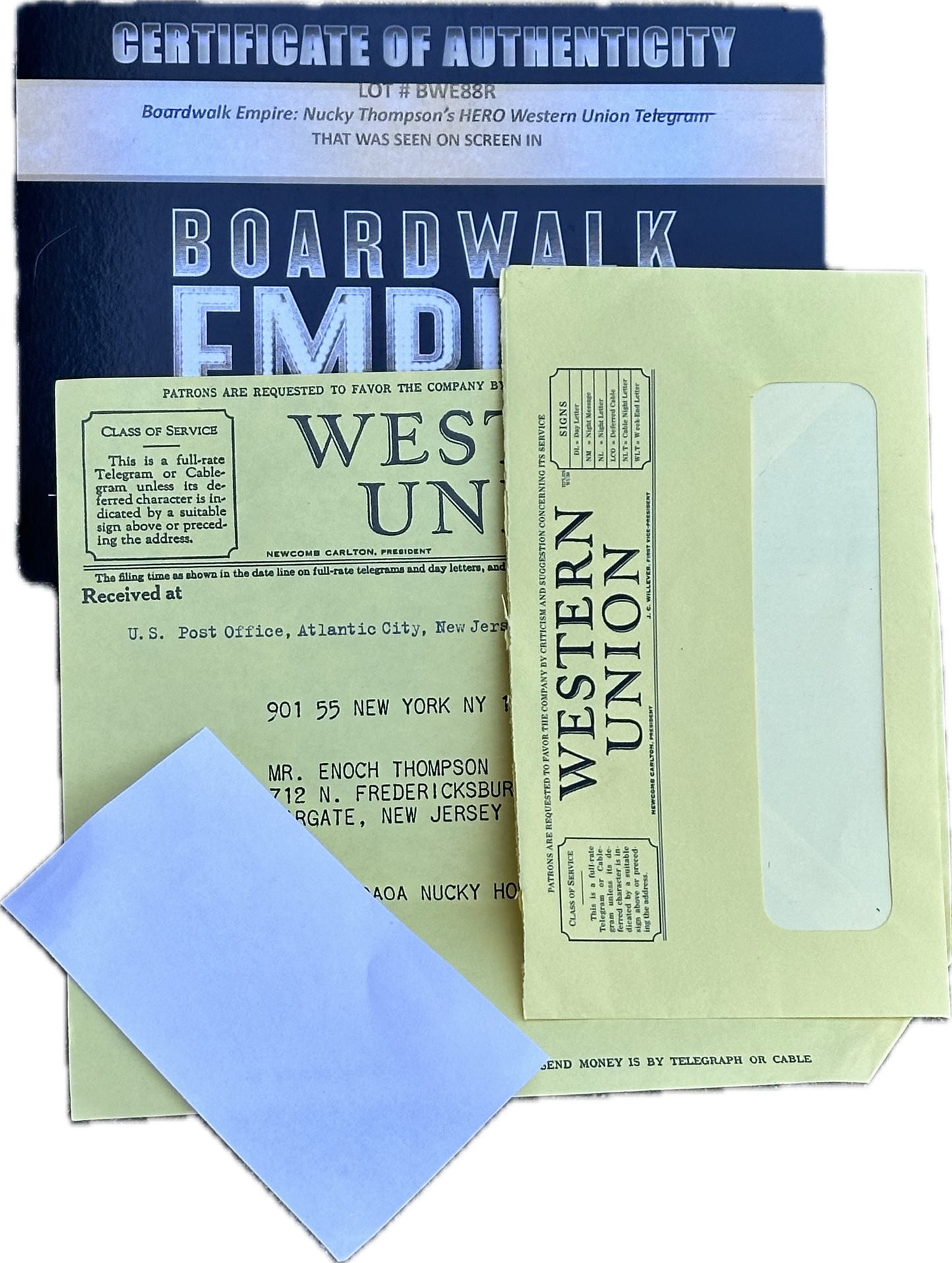 Boardwalk Empire: Nucky Thompson's Western Union Telegram Envelope - Season 3, Episode 3 "Bone for Tuna"