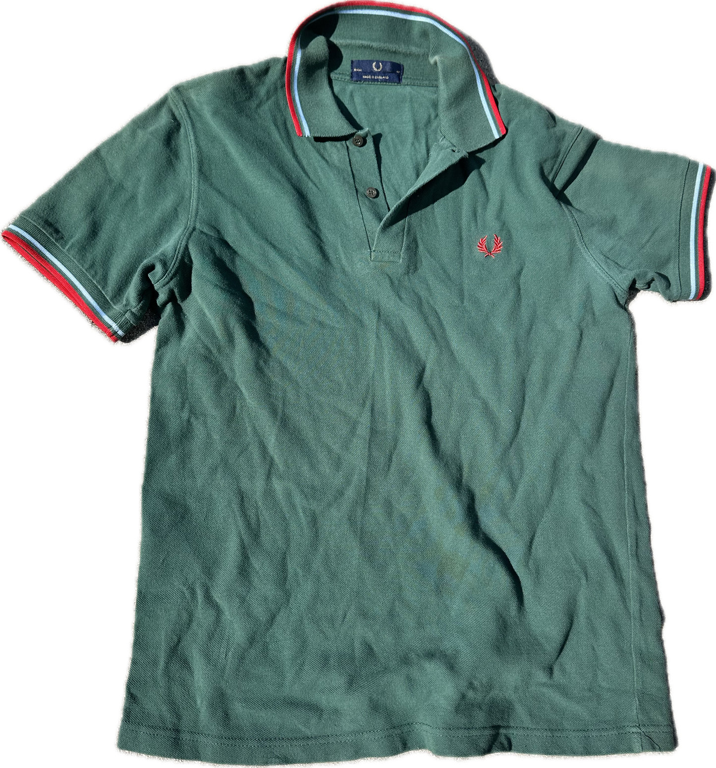 THE GENTLEMEN: Benny's FRED PERRY made in England Green Collar Shirt (M)