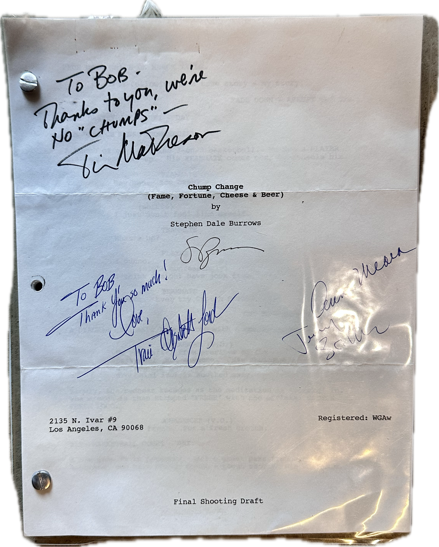 HOLLYWOOD PICTURES™: CHUMP CHANGE MOVIE Cast and Director Signed Script