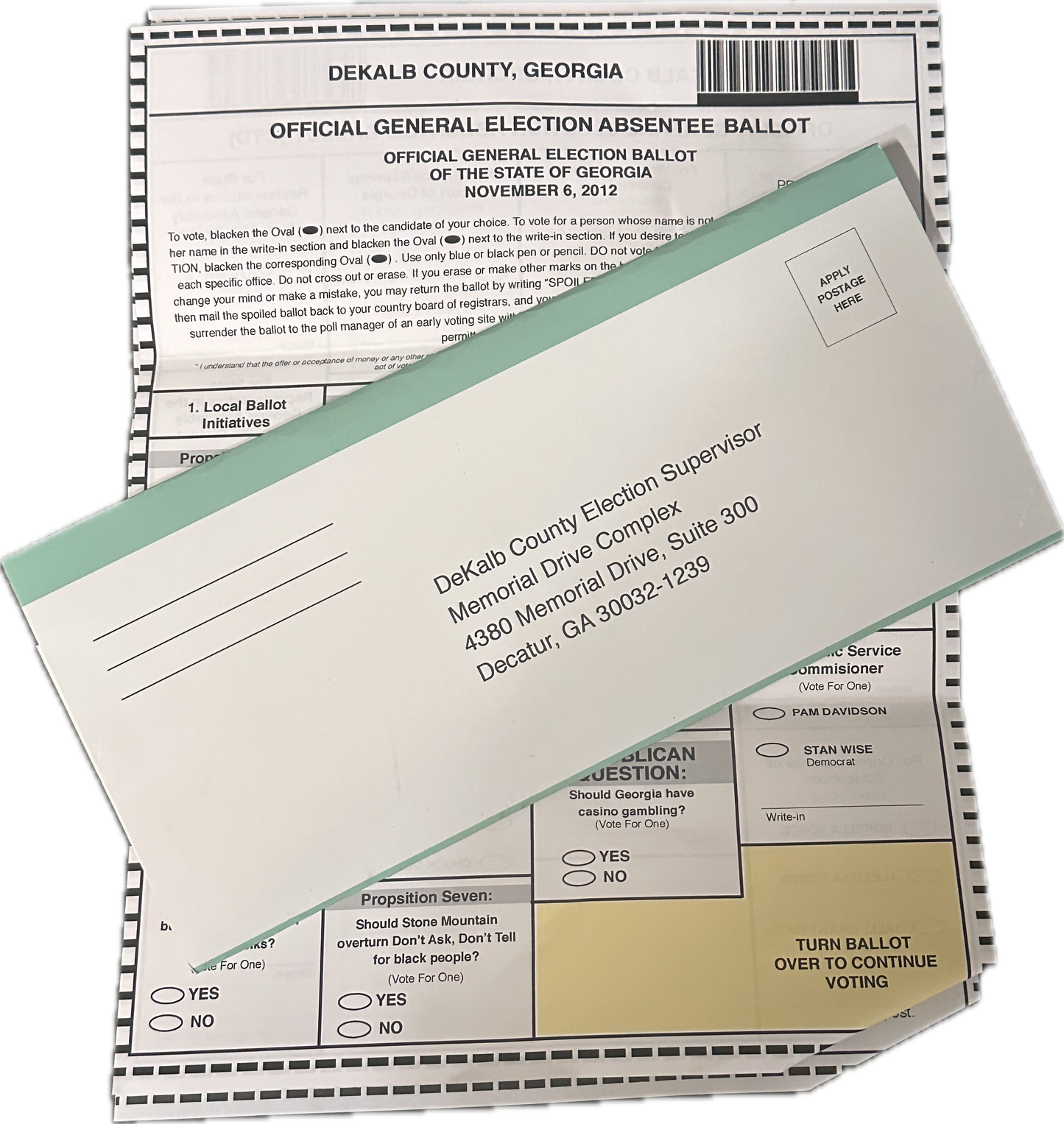 30 Rock: Kenneth & Ellen Parcell's GA Absentee Ballot and Return Envelope
