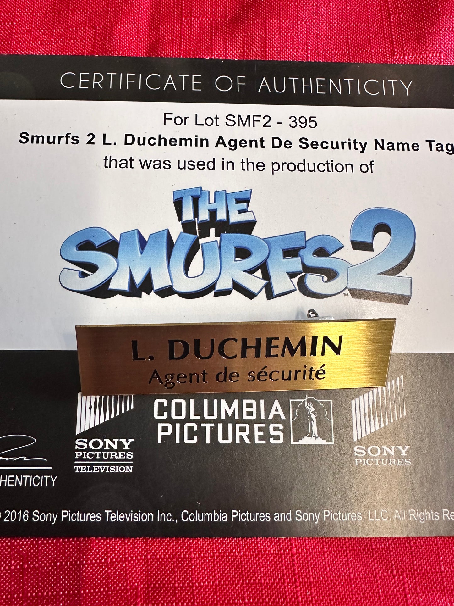 SMURFS 2 Movie: L. Duchemin Security Agent Nametag