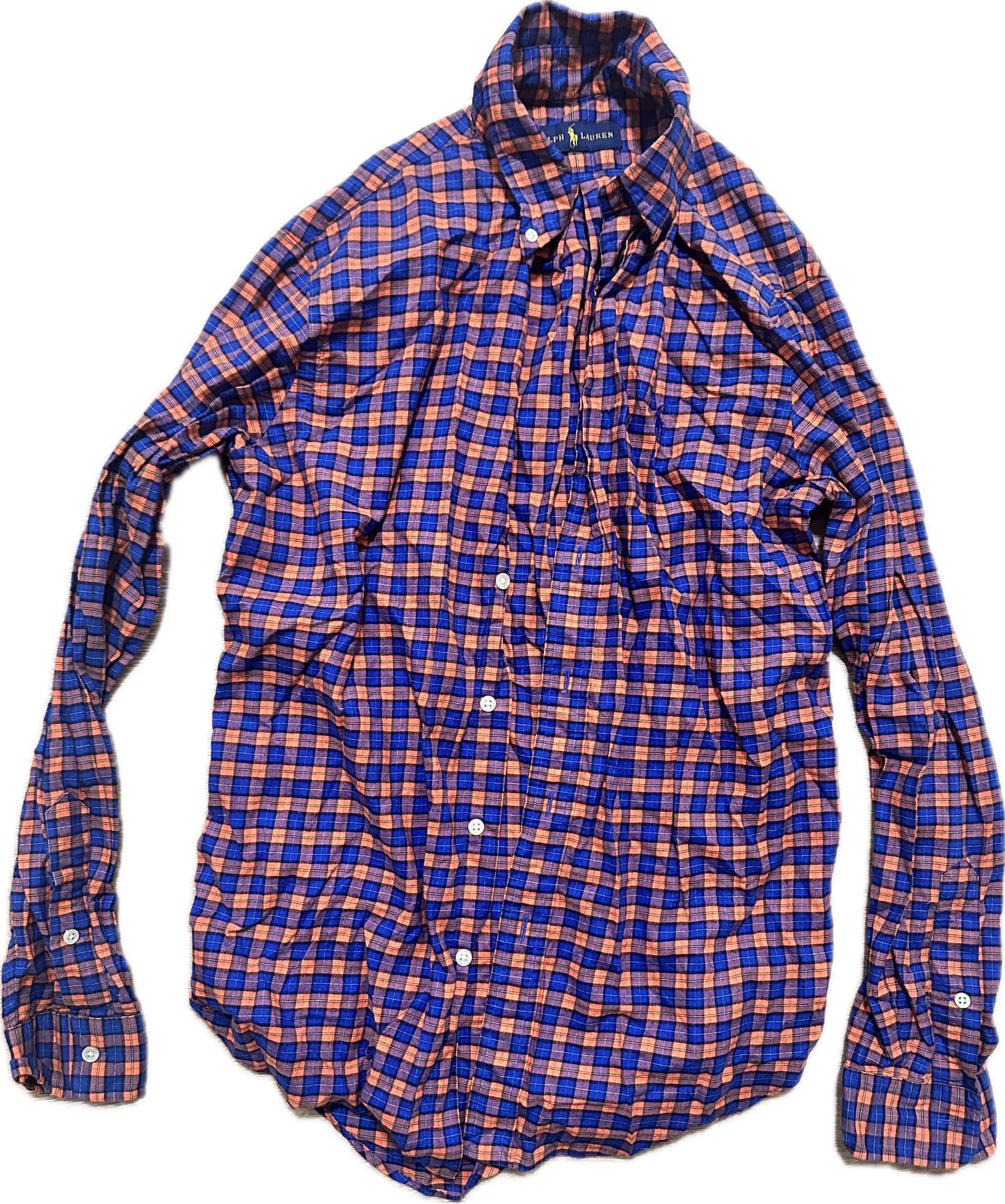 NEW GIRL: Schmidt's Ralph Laren Polo Orange and Blue Plaid Button Down Shirt (M)