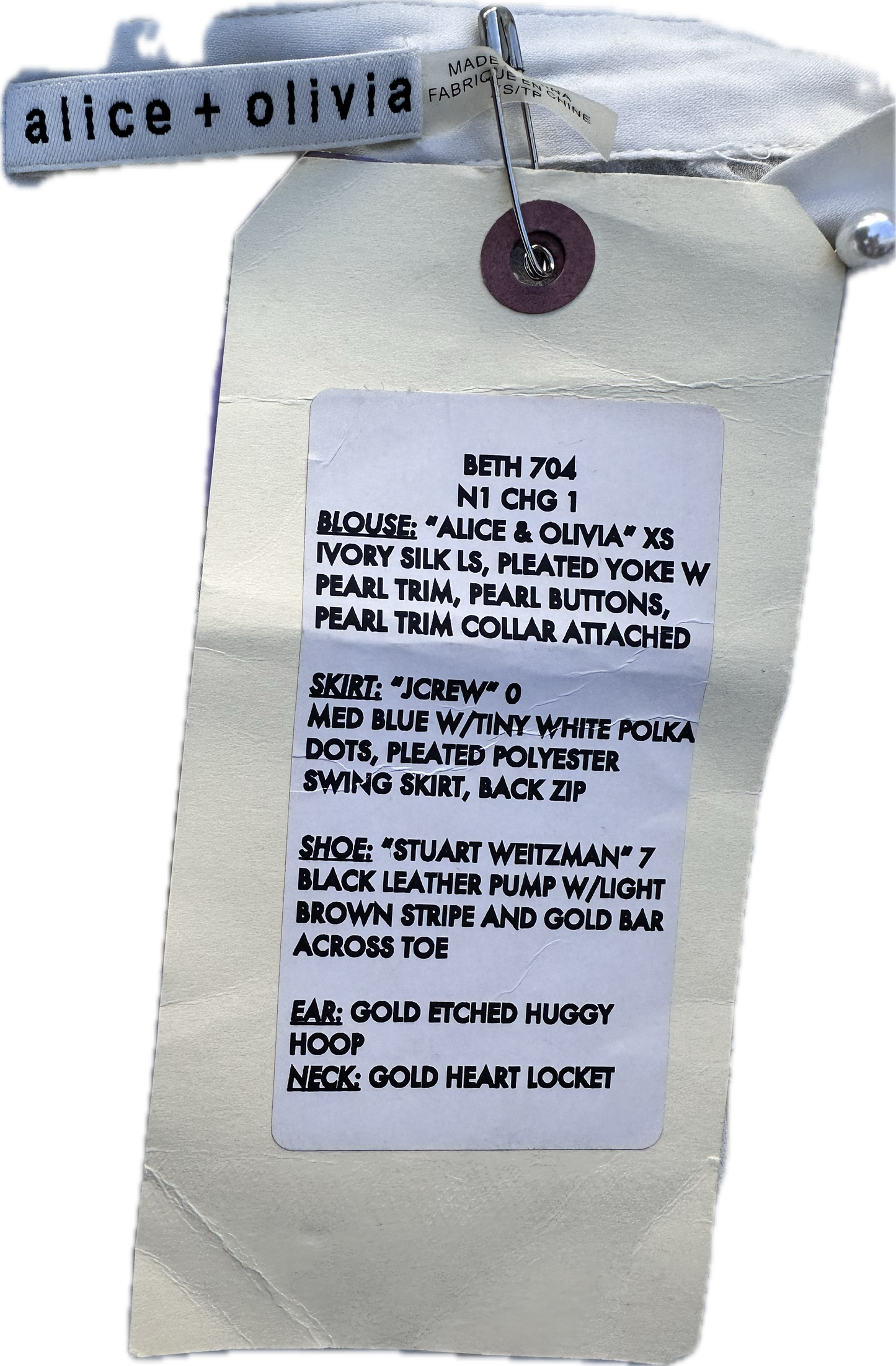 VEEP: Beth's Alice & Olivia White Blouse and show tag from EP. 704