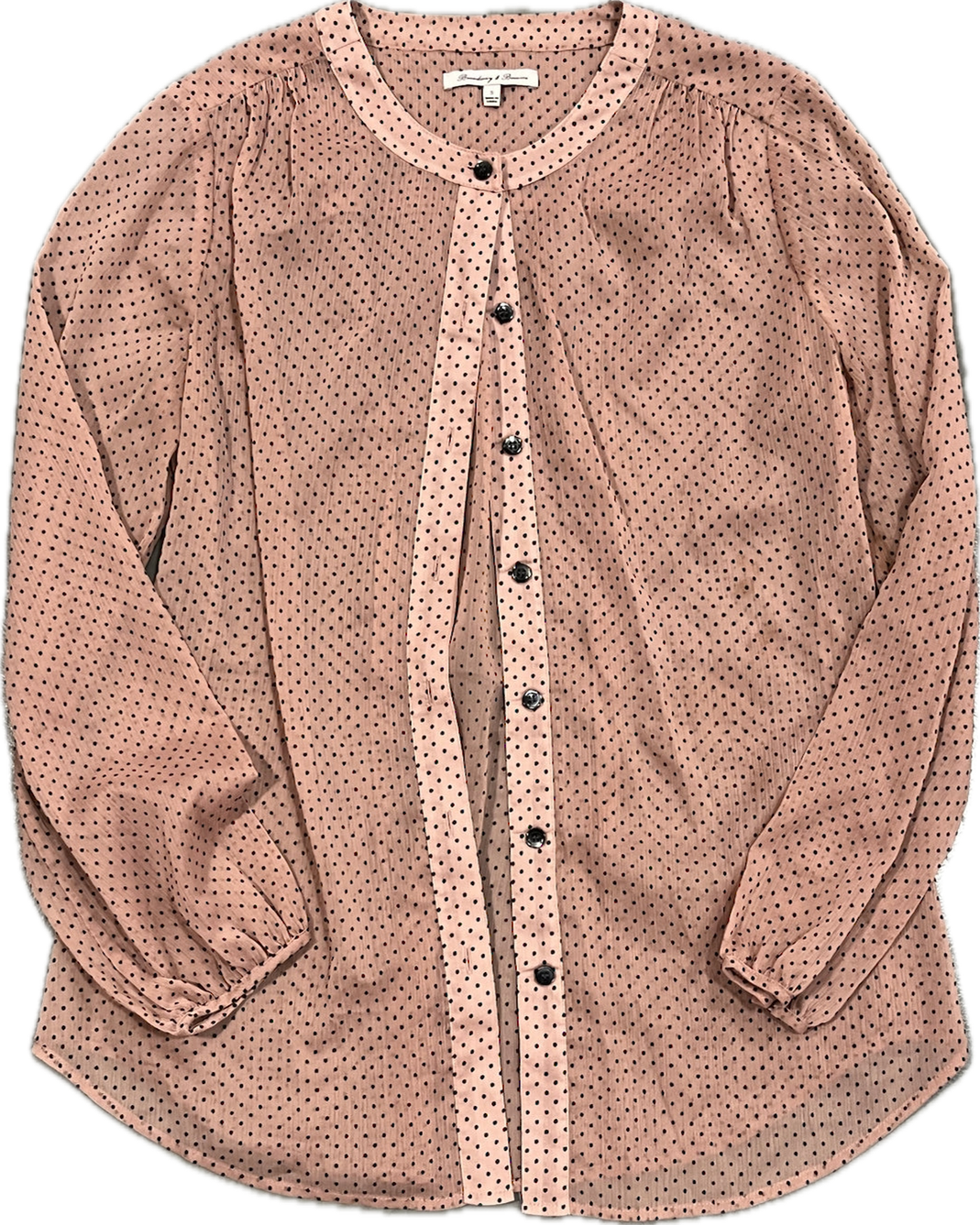 NEW GIRL: Jessica Day's BROADWAY AND BROOM Black Polka Dot Nude Shirt (S)
