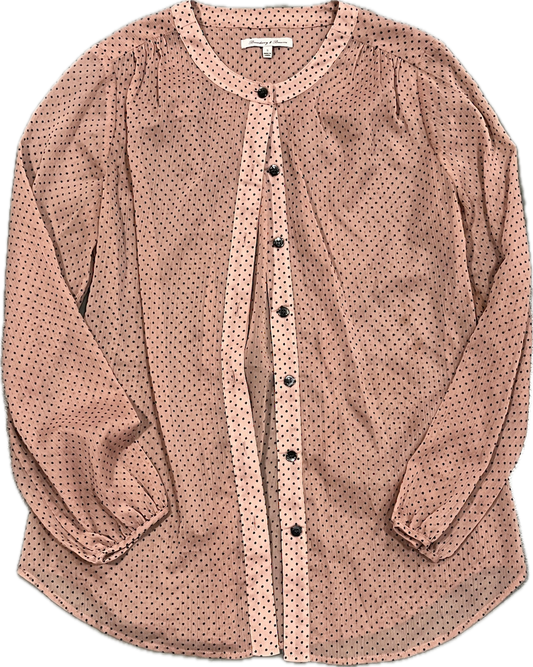 NEW GIRL: Jessica Day's BROADWAY AND BROOM Black Polka Dot Nude Shirt (S)